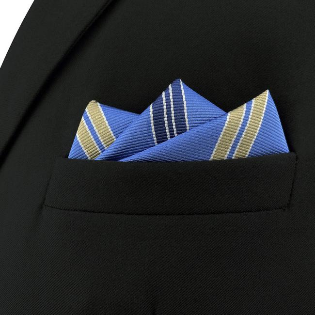 shlax & wing AH39 Steel Blue Striped Men Pocket Square Fashion Business Classic Wedding Handkerchief Gran oferta