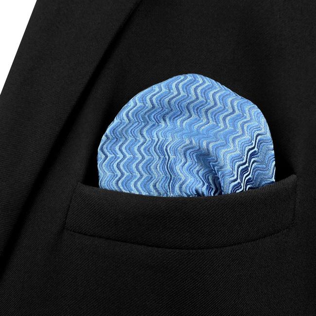 shlax & wing AH40 Steel Blue Ripple Men Hanky Accessories Fashion Party Groom Business Handkerchief Rebajas baratas