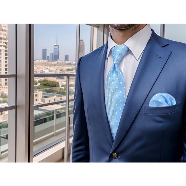 shlax & wing B55 Light Blue Polka Dots Mens Neckties Pocket Square Set Fashion Party 63″ Classic Skinny Necktie Tienda