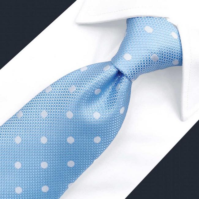 shlax & wing B55 Light Blue Polka Dots Mens Neckties Pocket Square Set Fashion Party 63″ Classic Skinny Necktie Tienda