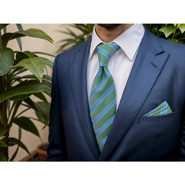 shlax & wing B57 Green Striped Mens Necktie Set Business Pocket Square Extra Long Size Classic Wedding Mejor oferta