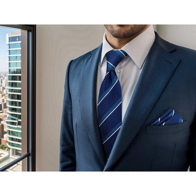 shlax & wing B59 Blue Striped Mens Neckties Pocket Square Set Fashion Party 63″ Classic Skinny Necktie Business Rebajas top