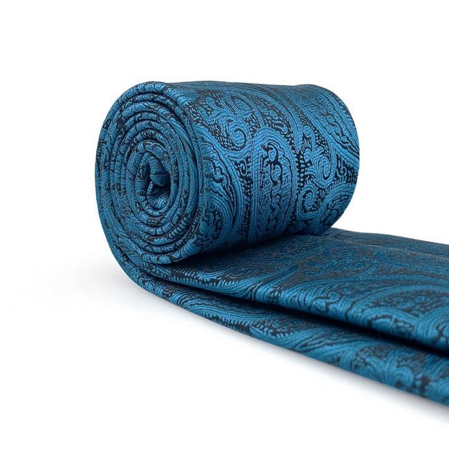 shlax & wing B62 Dark Teal Paisley Mens Neckties Pocket Square Set Fashion Party 63″ Classic Skinny Necktie Groom Envío gratis