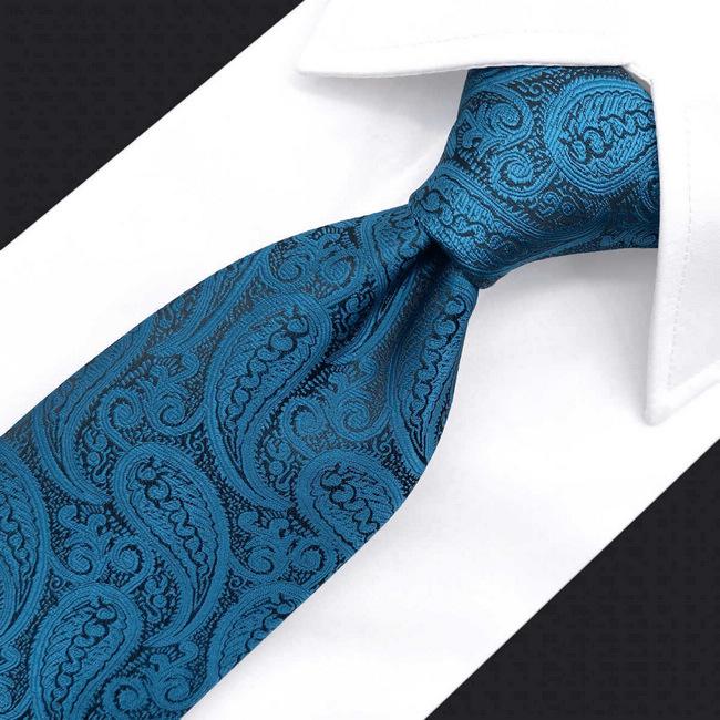 shlax & wing B62 Dark Teal Paisley Mens Neckties Pocket Square Set Fashion Party 63″ Classic Skinny Necktie Groom Envío gratis