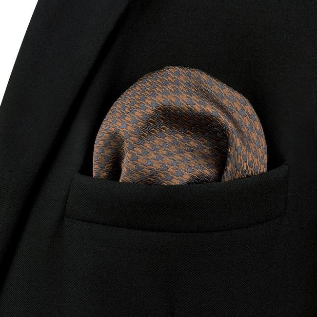 shlax & wing AH44 Mens Pocket Square Brown Gray Houndstooth Fashion Classic Party Gift Handkerchief COMPRAR AHORA