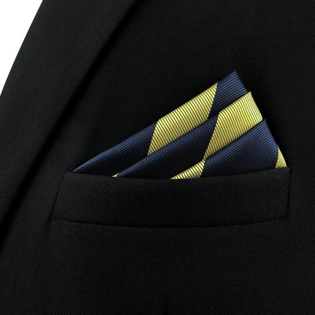 shlax & wing AH47 Blue Gold Striped Men Pocket Square Classic Fashion Business Handkerchief Últimos 2 días