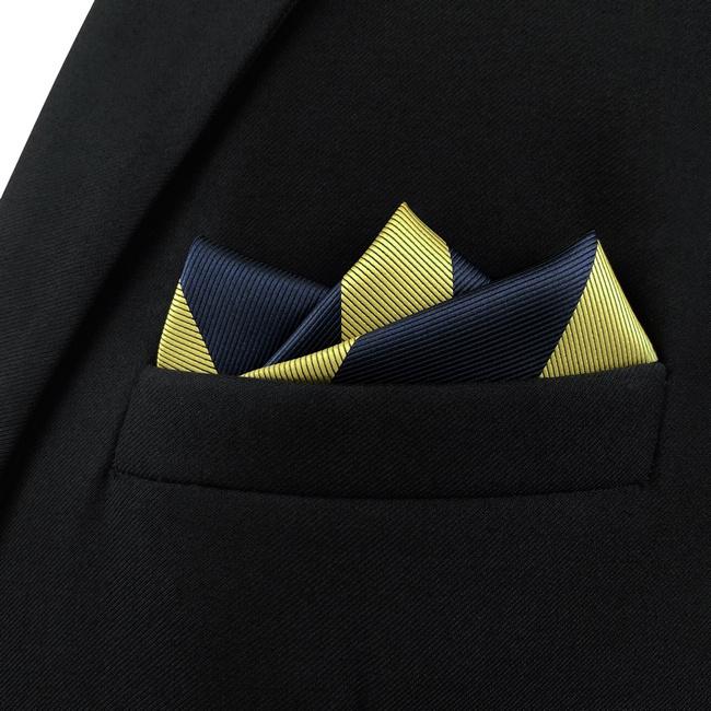 shlax & wing AH47 Blue Gold Striped Men Pocket Square Classic Fashion Business Handkerchief Últimos 2 días