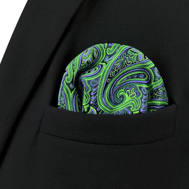 shlax & wing AH48 Green Paisley Mens Pocket Square Classic Fashion Wedding Handkerchief Último día