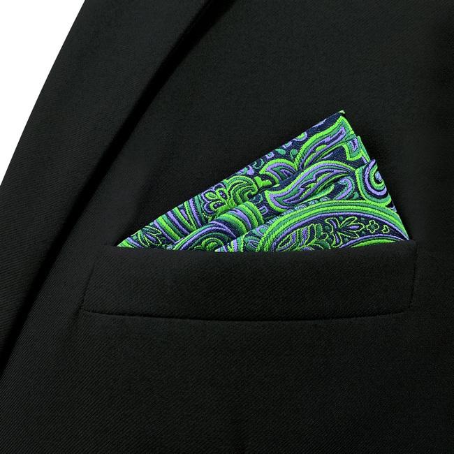 shlax & wing AH48 Green Paisley Mens Pocket Square Classic Fashion Wedding Handkerchief Último día