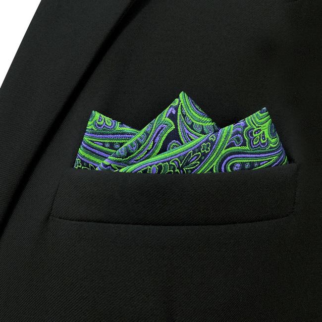 shlax & wing AH48 Green Paisley Mens Pocket Square Classic Fashion Wedding Handkerchief Último día
