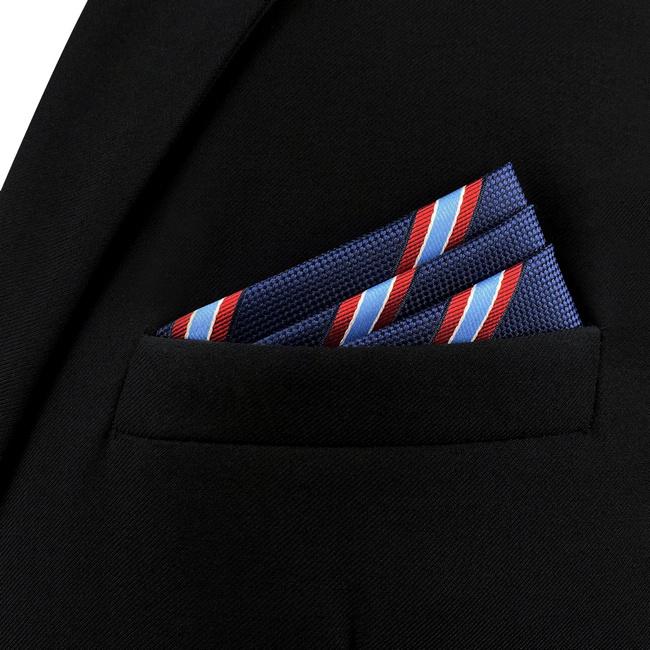 shlax & wing AH49 Blue Striped Mens Pocket Square Fashion Gift Business Handkerchief Precio de fábrica