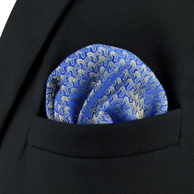 shlax & wing AH51 Blue Gold Pattern Mens Pocket Square Fashion Business Brand New Handkerchief Solo hoy