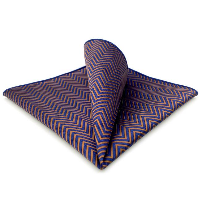 shlax & wing AH57 Blue Brown Zigzag Pattern Mens Pocket Square Fashion Business Party Gift Handkerchief Ofertas de temporada
