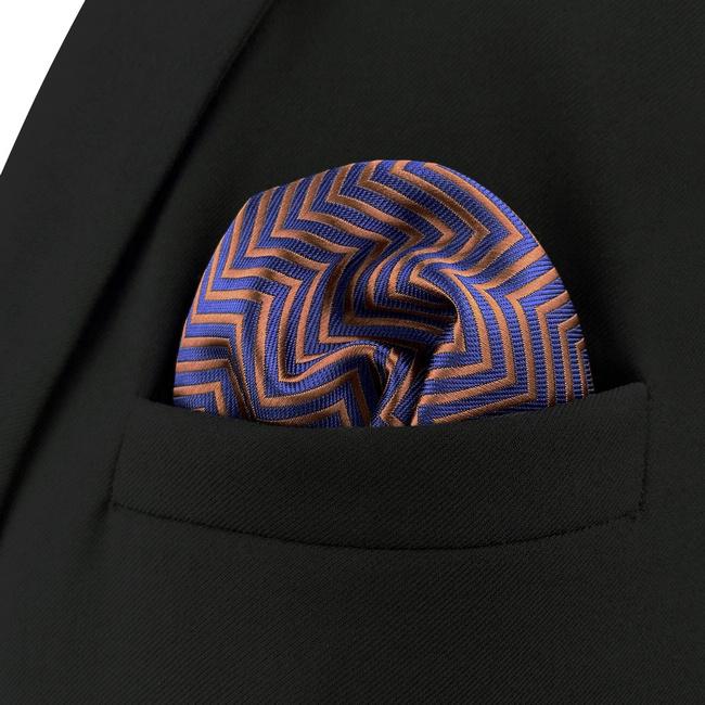 shlax & wing AH57 Blue Brown Zigzag Pattern Mens Pocket Square Fashion Business Party Gift Handkerchief Ofertas de temporada