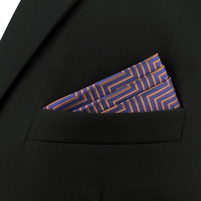 shlax & wing AH57 Blue Brown Zigzag Pattern Mens Pocket Square Fashion Business Party Gift Handkerchief Ofertas de temporada