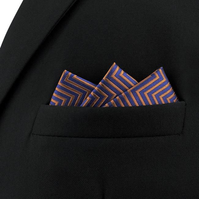 shlax & wing AH57 Blue Brown Zigzag Pattern Mens Pocket Square Fashion Business Party Gift Handkerchief Ofertas de temporada