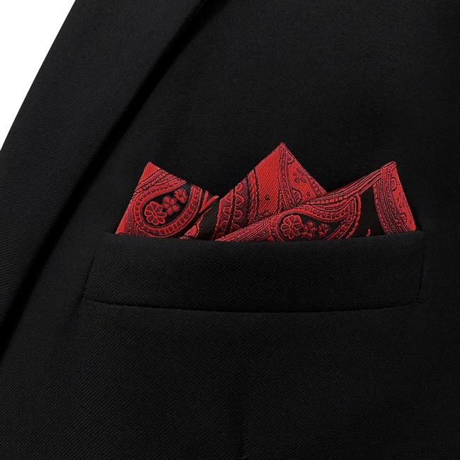 shlax & wing AH62 Red Paisley Mens Pocket Square Wedding Fashion Groom Party Handkerchief Precio ultrabajo