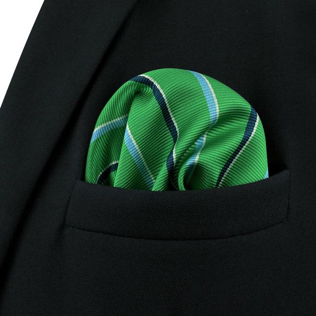 shlax & wing AH69 Kelly Green Striped Mens Pocket Square Gift Fashion Party Novelty Business Handkerchief Rebajas