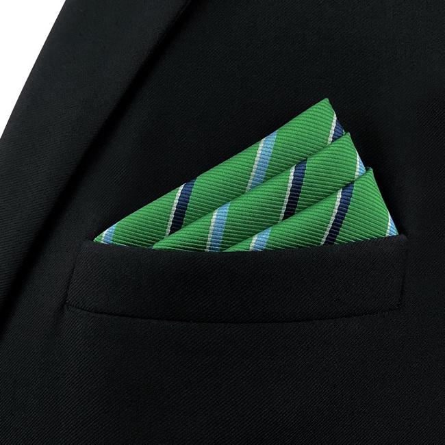 shlax & wing AH69 Kelly Green Striped Mens Pocket Square Gift Fashion Party Novelty Business Handkerchief Rebajas