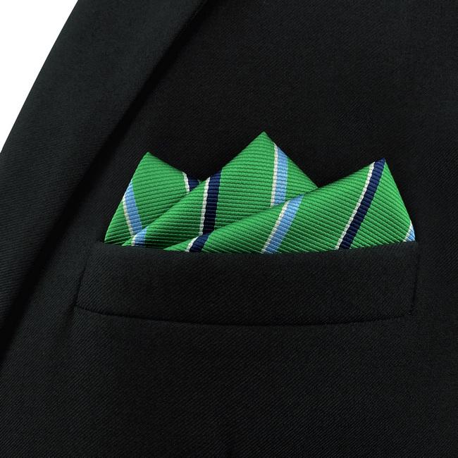shlax & wing AH69 Kelly Green Striped Mens Pocket Square Gift Fashion Party Novelty Business Handkerchief Rebajas