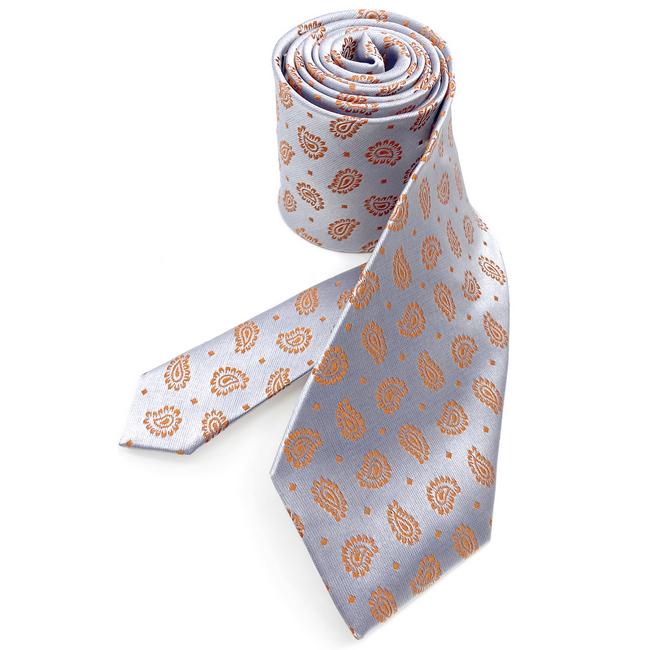 shlax & wing J26 Light Gray Orange Paisley Mens Neckties Classic Business Fashion Wedding Hanky Set Los más vendidos