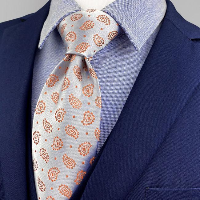 shlax & wing J26 Light Gray Orange Paisley Mens Neckties Classic Business Fashion Wedding Hanky Set Los más vendidos