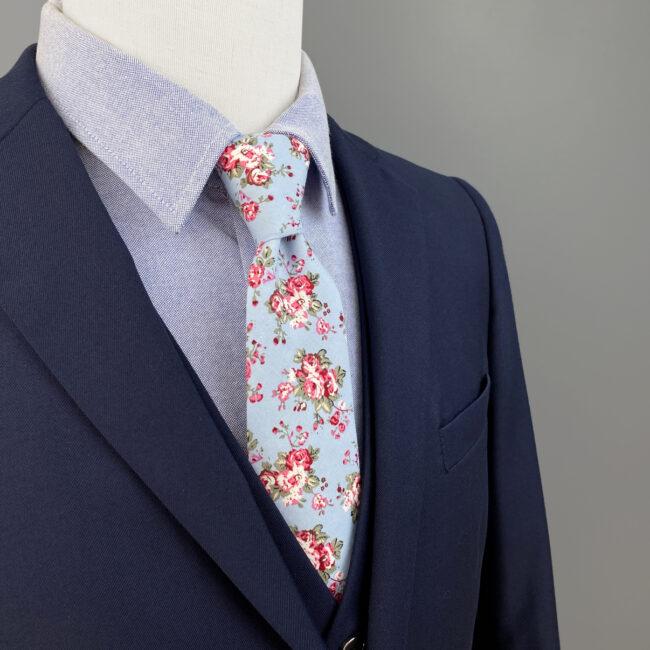 shlax & wing Men’s Neckties Handmade Cotton 6cm Skinny Blue Floral Gift Wedding Party Casual Gravatas Tienda