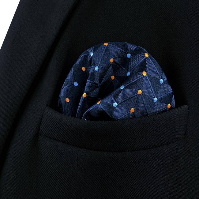 shlax & wing AH73 Navy Blue Dots Mens Handkerchief Party Fashion Business Classic Dress Handkerchief Rebajas online