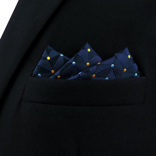 shlax & wing AH73 Navy Blue Dots Mens Handkerchief Party Fashion Business Classic Dress Handkerchief Rebajas online