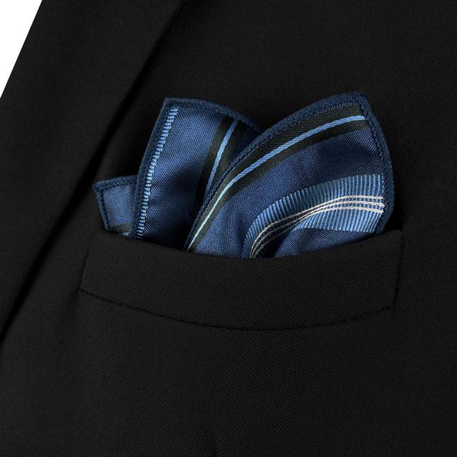 shlax & wing AH85 Navy Blue Striped Mens Pocket Square Wedding Classic Party Fashion Handkerchief Precio de fábrica