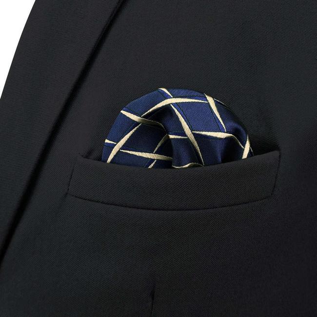 shlax & wing BH51 Navy Blue Geometric Mens Pocket Square Fashion Party Handkerchief Wedding Devoluciones gratuitas