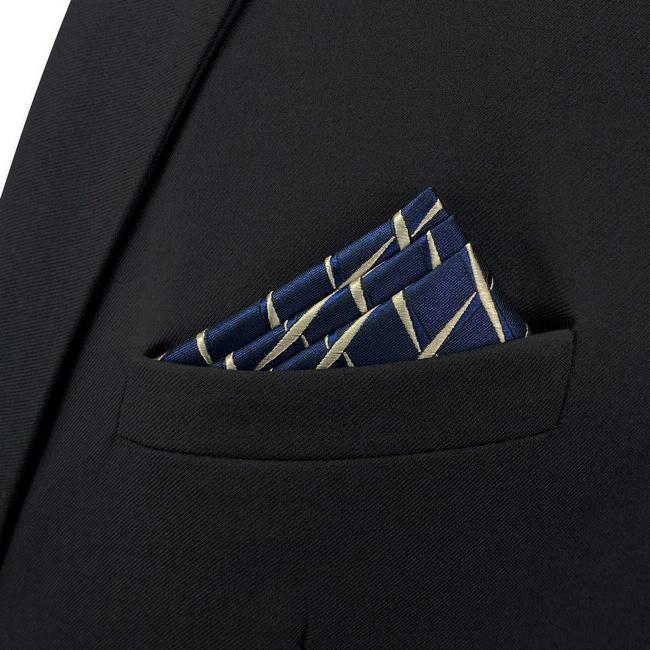 shlax & wing BH51 Navy Blue Geometric Mens Pocket Square Fashion Party Handkerchief Wedding Devoluciones gratuitas