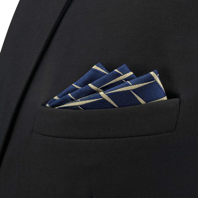 shlax & wing BH51 Navy Blue Geometric Mens Pocket Square Fashion Party Handkerchief Wedding Devoluciones gratuitas