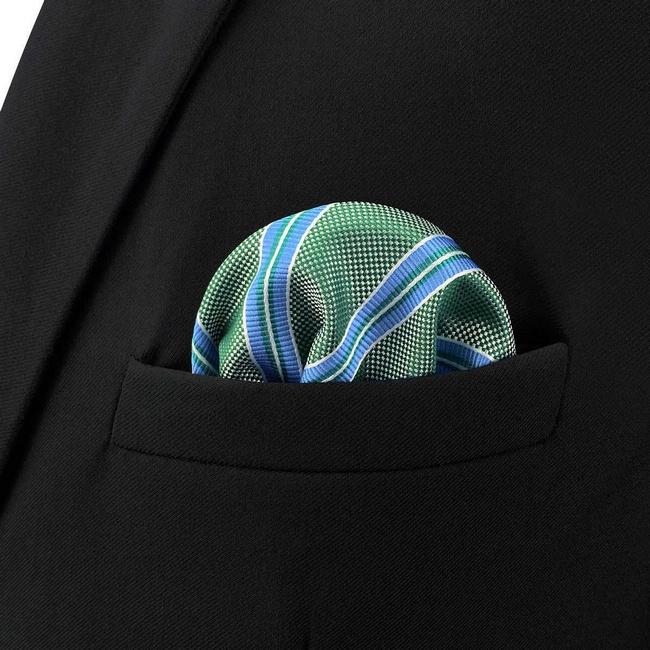 shlax & wing BH57 Green Striped Mens Pocket Square Classic Wedding Handkerchief Groom Business Últimos 2 días