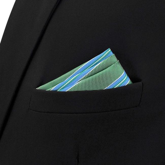 shlax & wing BH57 Green Striped Mens Pocket Square Classic Wedding Handkerchief Groom Business Últimos 2 días