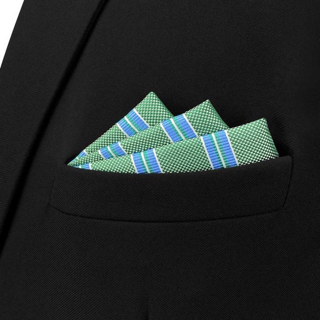 shlax & wing BH57 Green Striped Mens Pocket Square Classic Wedding Handkerchief Groom Business Últimos 2 días