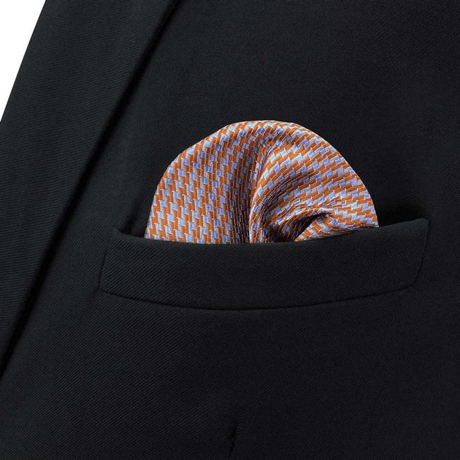 shlax & wing BH60 Gray Orange Houndstooth Mens Pocket Square Fashion Party Handkerchief Wedding Precio de fábrica