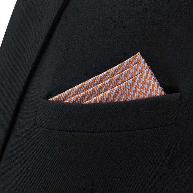 shlax & wing BH60 Gray Orange Houndstooth Mens Pocket Square Fashion Party Handkerchief Wedding Precio de fábrica