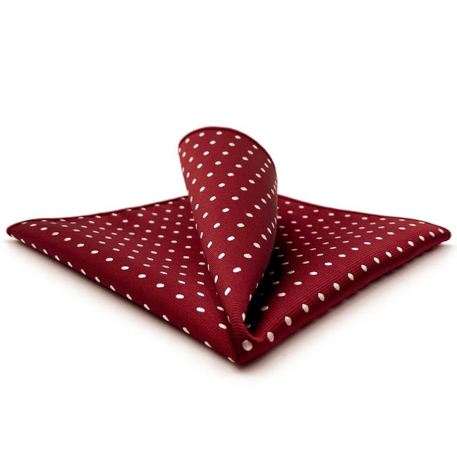 shlax & wing KH15 Dots Dotty Maroon Red White Pocket Square Mens Neckties Jacquard Woven Hanky