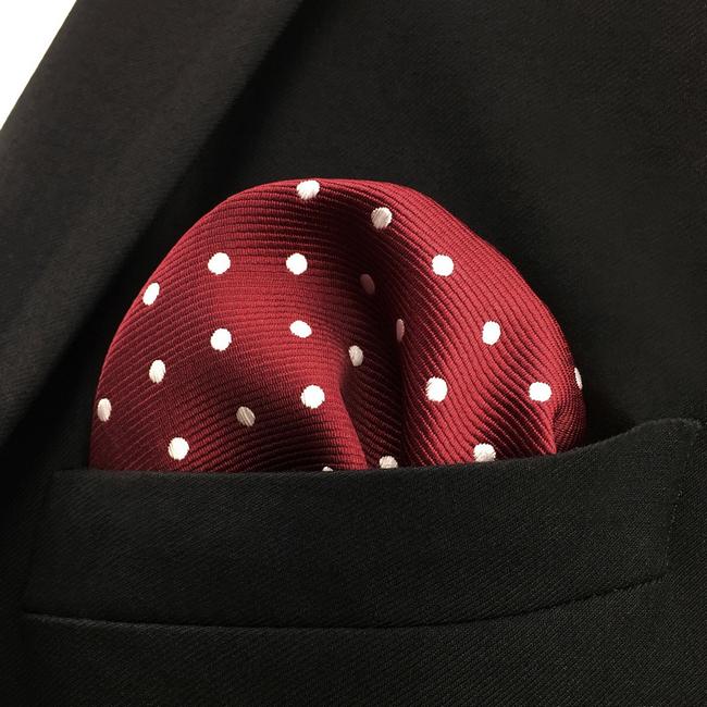 shlax & wing KH15 Dots Dotty Maroon Red White Pocket Square Mens Neckties Jacquard Woven Hanky Solo hoy