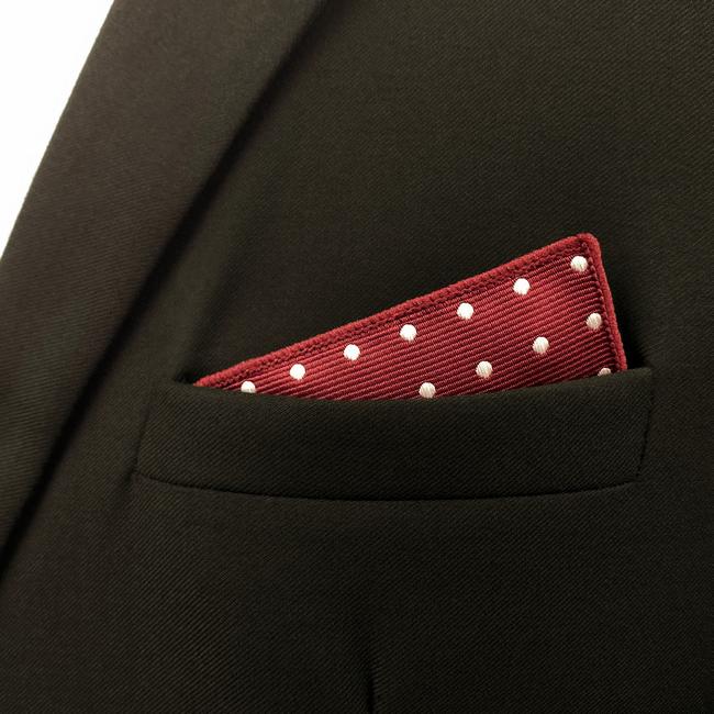 shlax & wing KH15 Dots Dotty Maroon Red White Pocket Square Mens Neckties Jacquard Woven Hanky Solo hoy