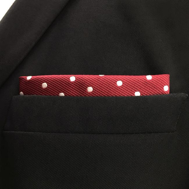 shlax & wing KH15 Dots Dotty Maroon Red White Pocket Square Mens Neckties Jacquard Woven Hanky Solo hoy