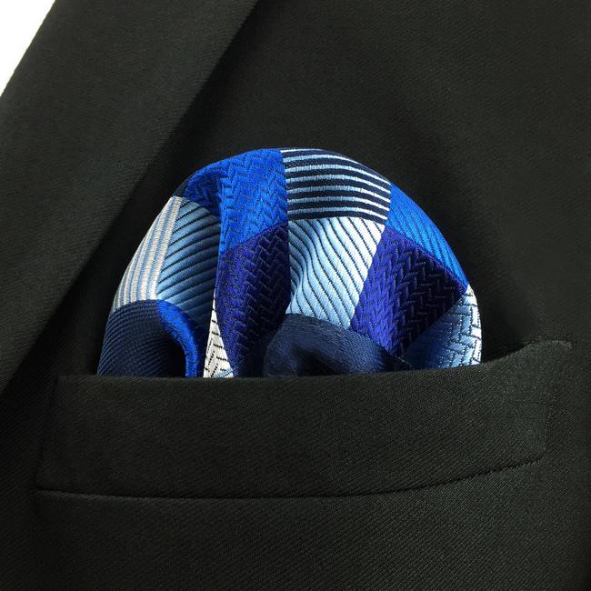 shlax & wing KH2 Navy Black White Light Blue Checked Pocket Square Mens Neckties Jacquard Woven Hanky Oferta especial de fábrica