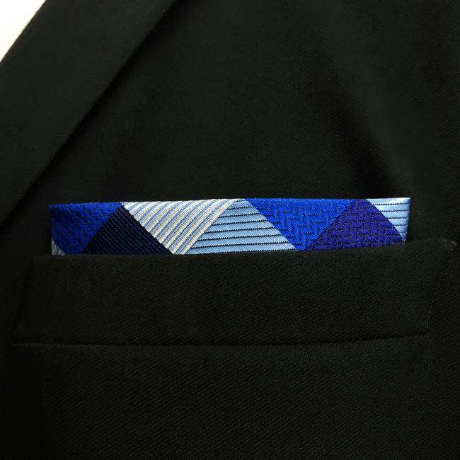 shlax & wing KH2 Navy Black White Light Blue Checked Pocket Square Mens Neckties Jacquard Woven Hanky Oferta especial de fábrica