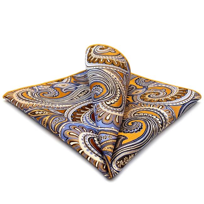shlax & wing KH6 Paisley Wedding Gold Gray Pocket Square Mens Neckties Jacquard Woven Hanky Promoción trimestral