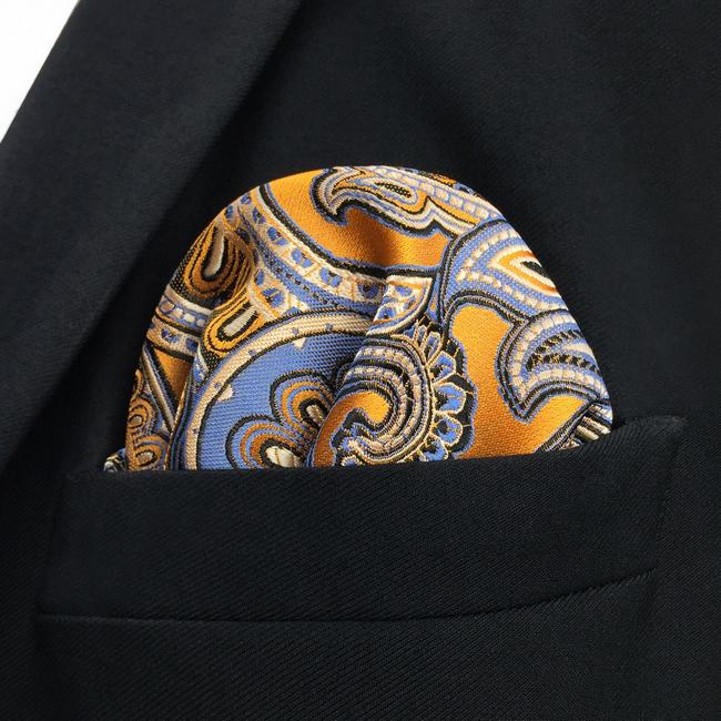 shlax & wing KH6 Paisley Wedding Gold Gray Pocket Square Mens Neckties Jacquard Woven Hanky Promoción trimestral