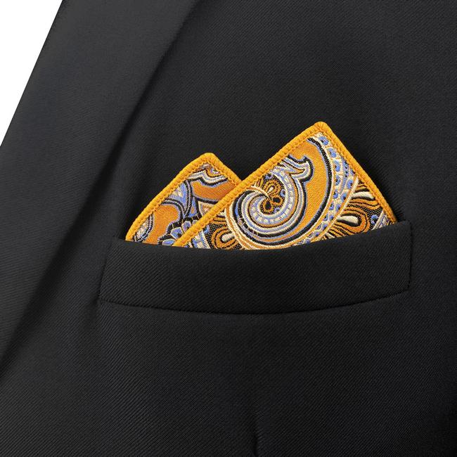 shlax & wing KH6 Paisley Wedding Gold Gray Pocket Square Mens Neckties Jacquard Woven Hanky Promoción trimestral