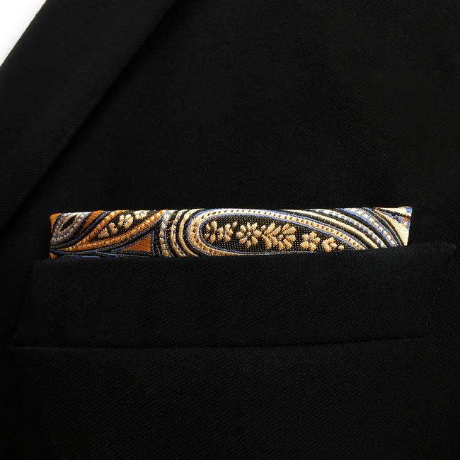 shlax & wing KH6 Paisley Wedding Gold Gray Pocket Square Mens Neckties Jacquard Woven Hanky Promoción trimestral