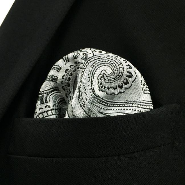 shlax & wing KH7 Grey Black Paisley Pocket Square Mens Neckties Jacquard Woven Hanky Solo queda un día