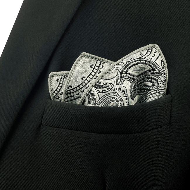 shlax & wing KH7 Grey Black Paisley Pocket Square Mens Neckties Jacquard Woven Hanky Solo queda un día